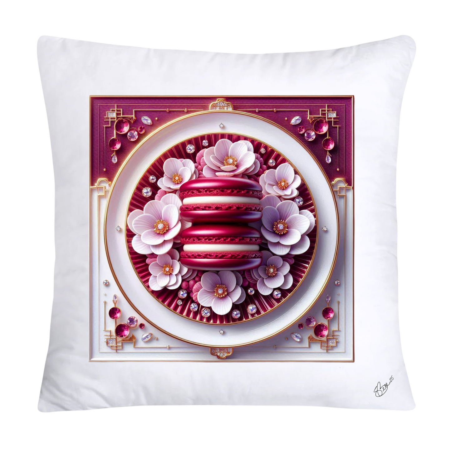 Chinoiserie Maroon Willow Macaroon Pillow Covers-2794