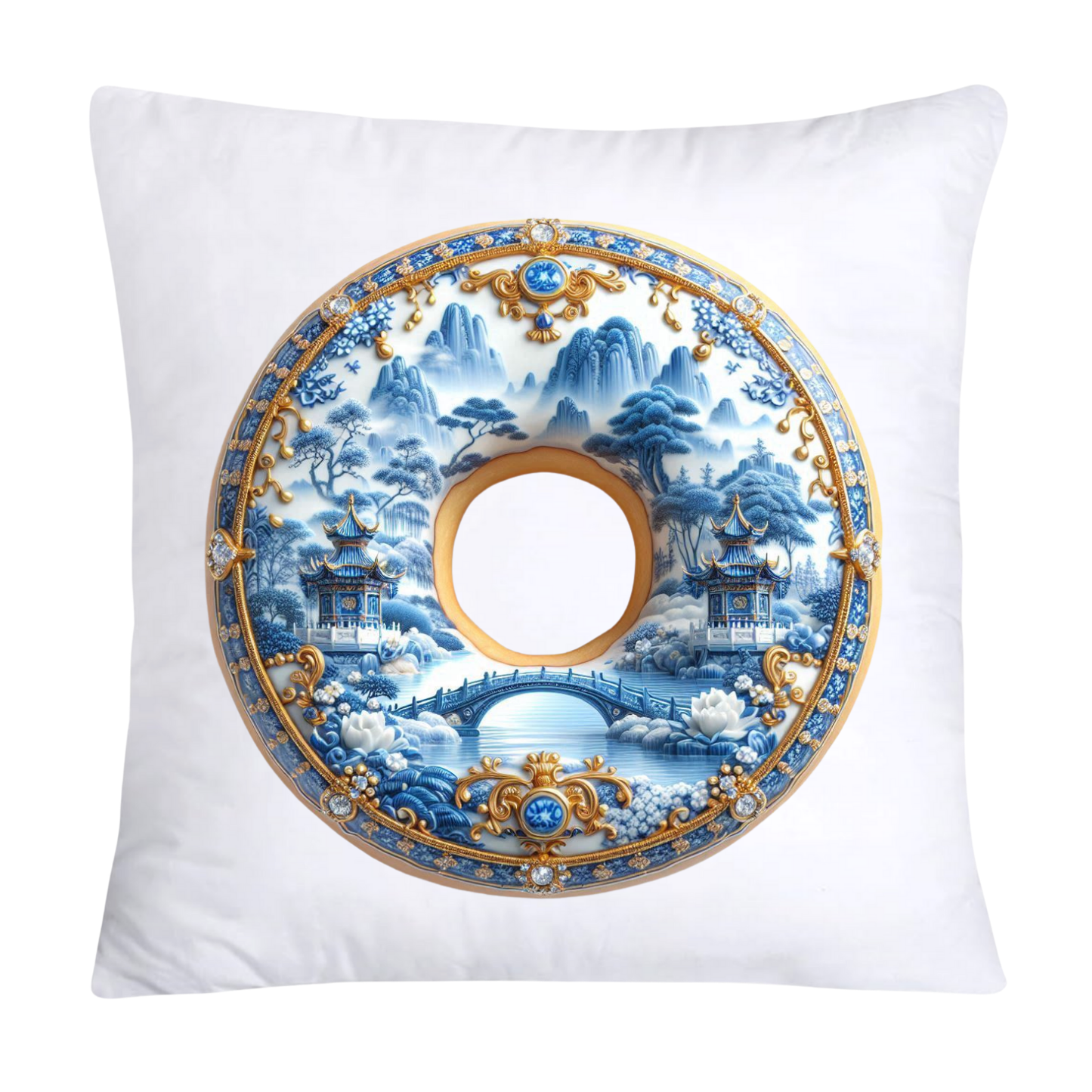 Whimsical Blue Willow Donut Throw Pillow Covers 18x18-1431