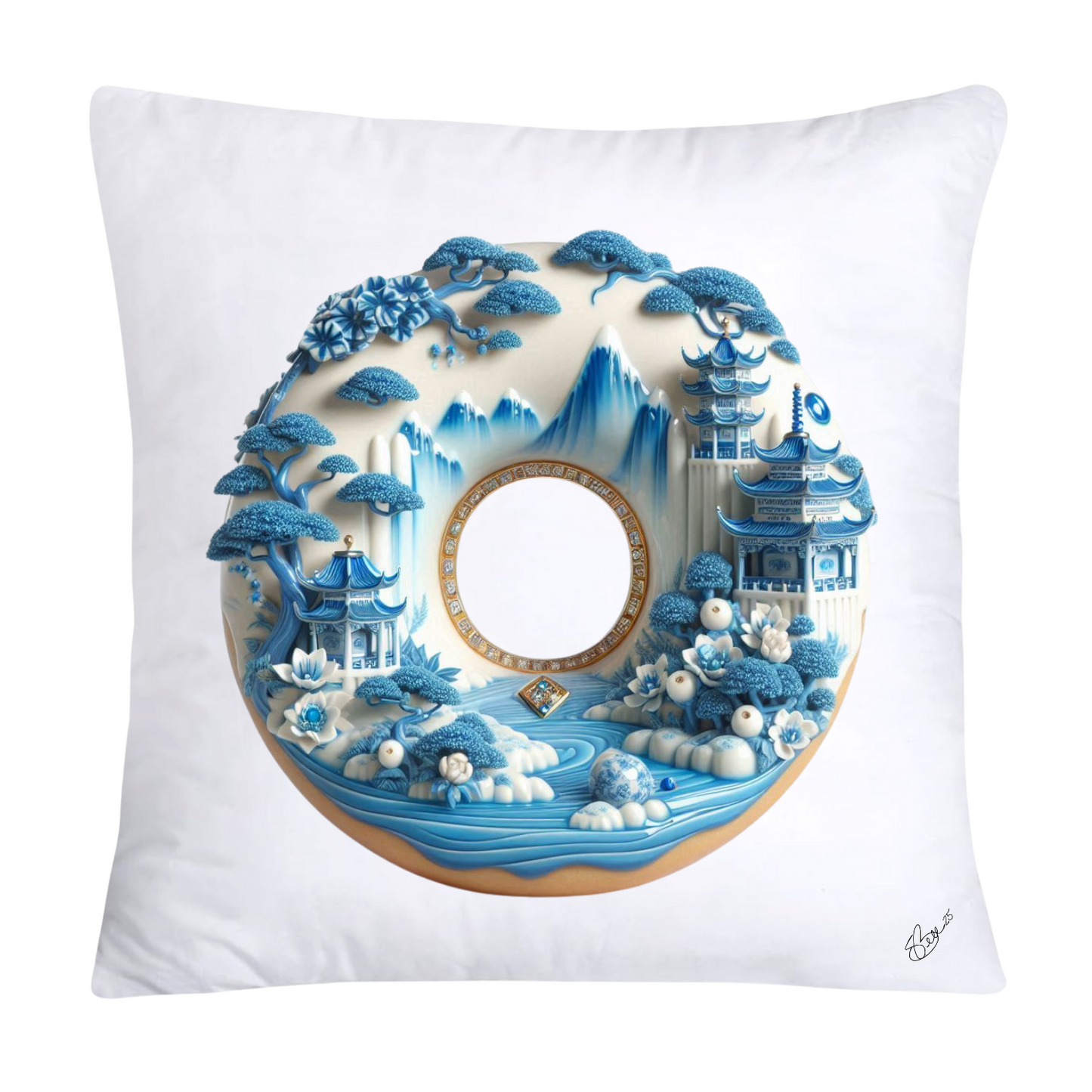 Blue Willow Whimsical Donut Throw Pillow Covers 18X18-1418