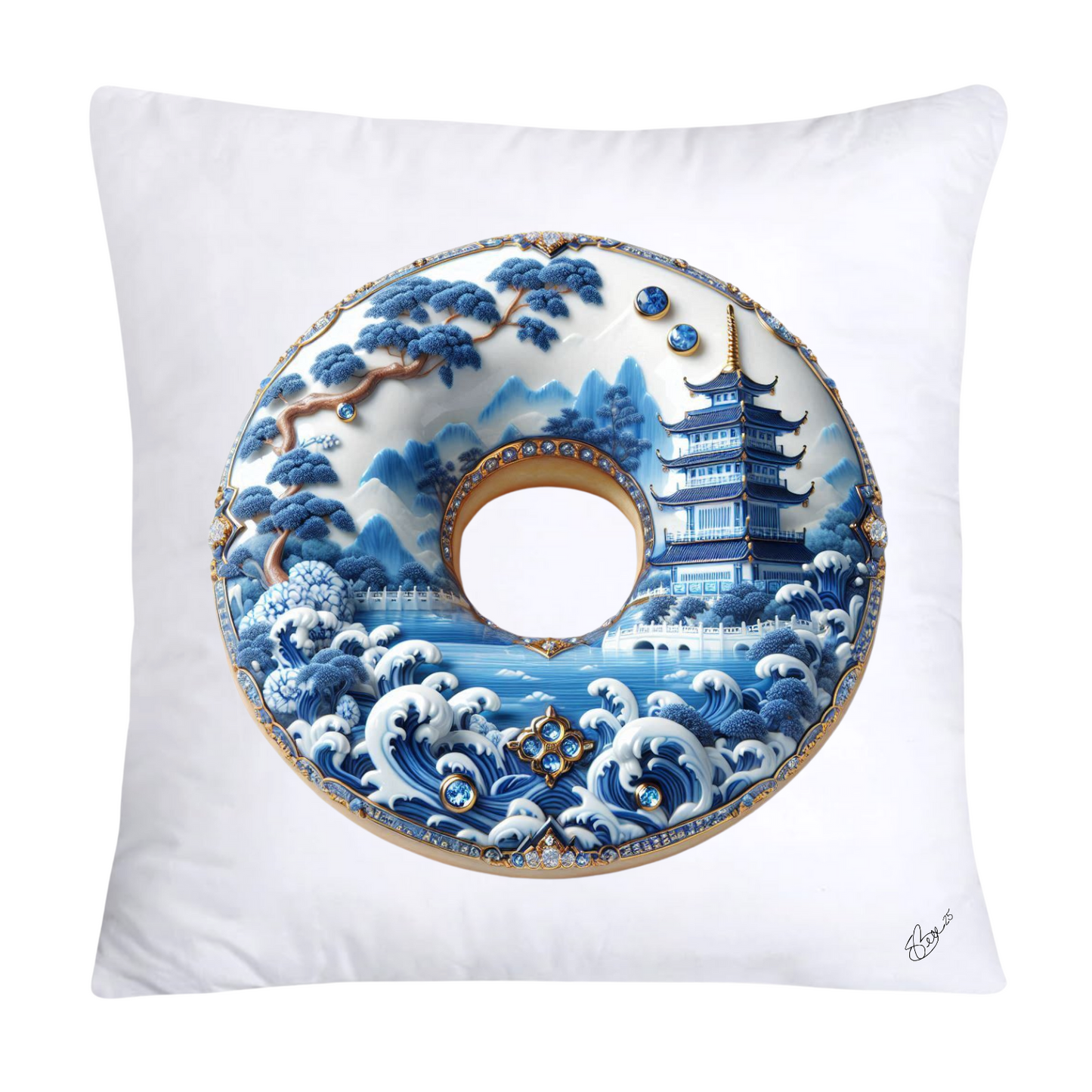Blue Willow Whimsical Donut Throw Pillow Covers 18X18-1388