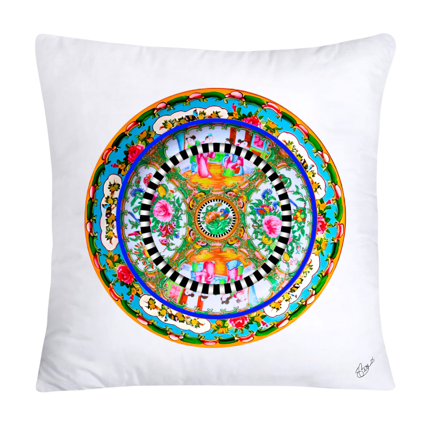 Colorful Chinoiserie Specialty Plate Throw Pillow Covers 18x18-481