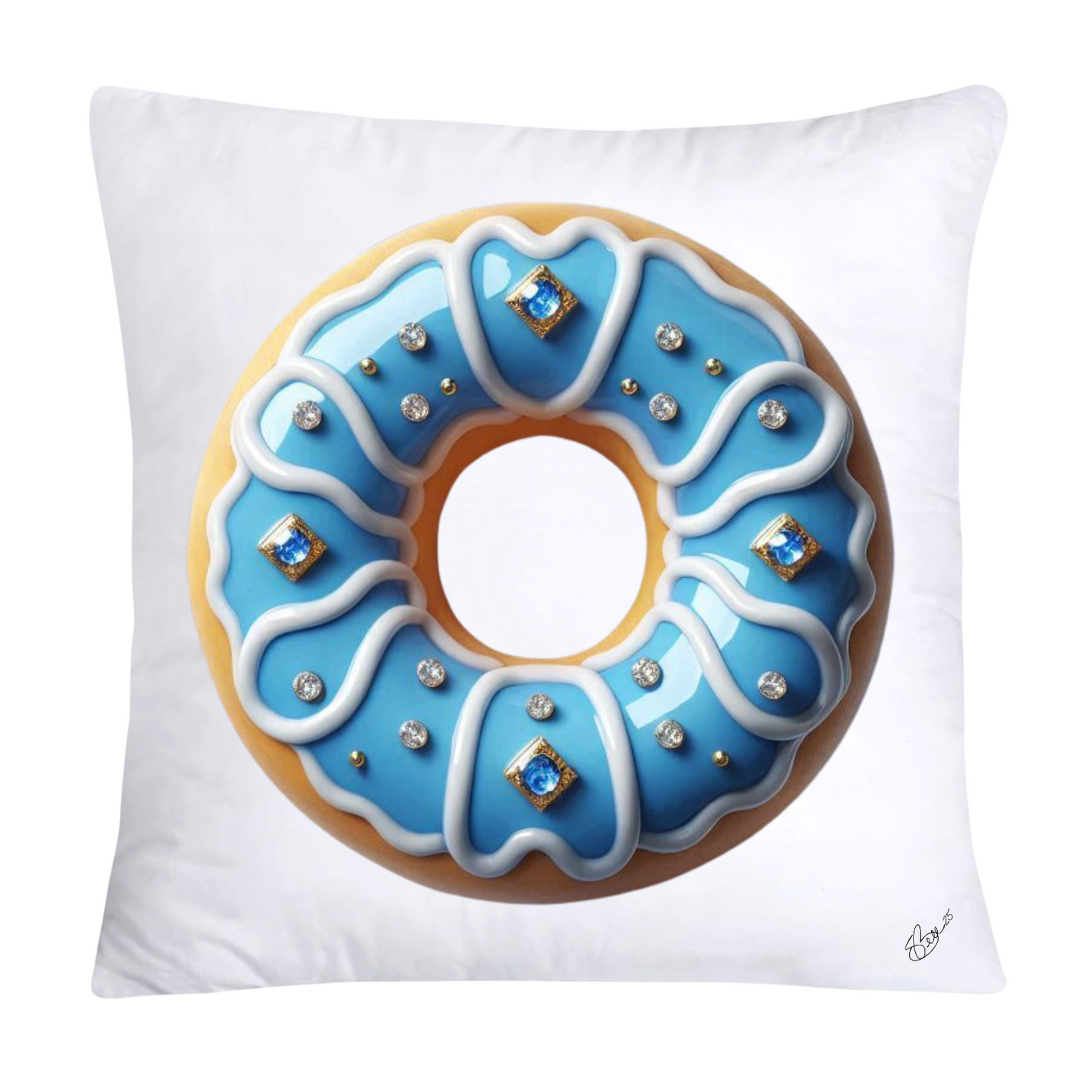 Whimsical Blue Willow Donut Throw Pillow Covers 18x18-1274