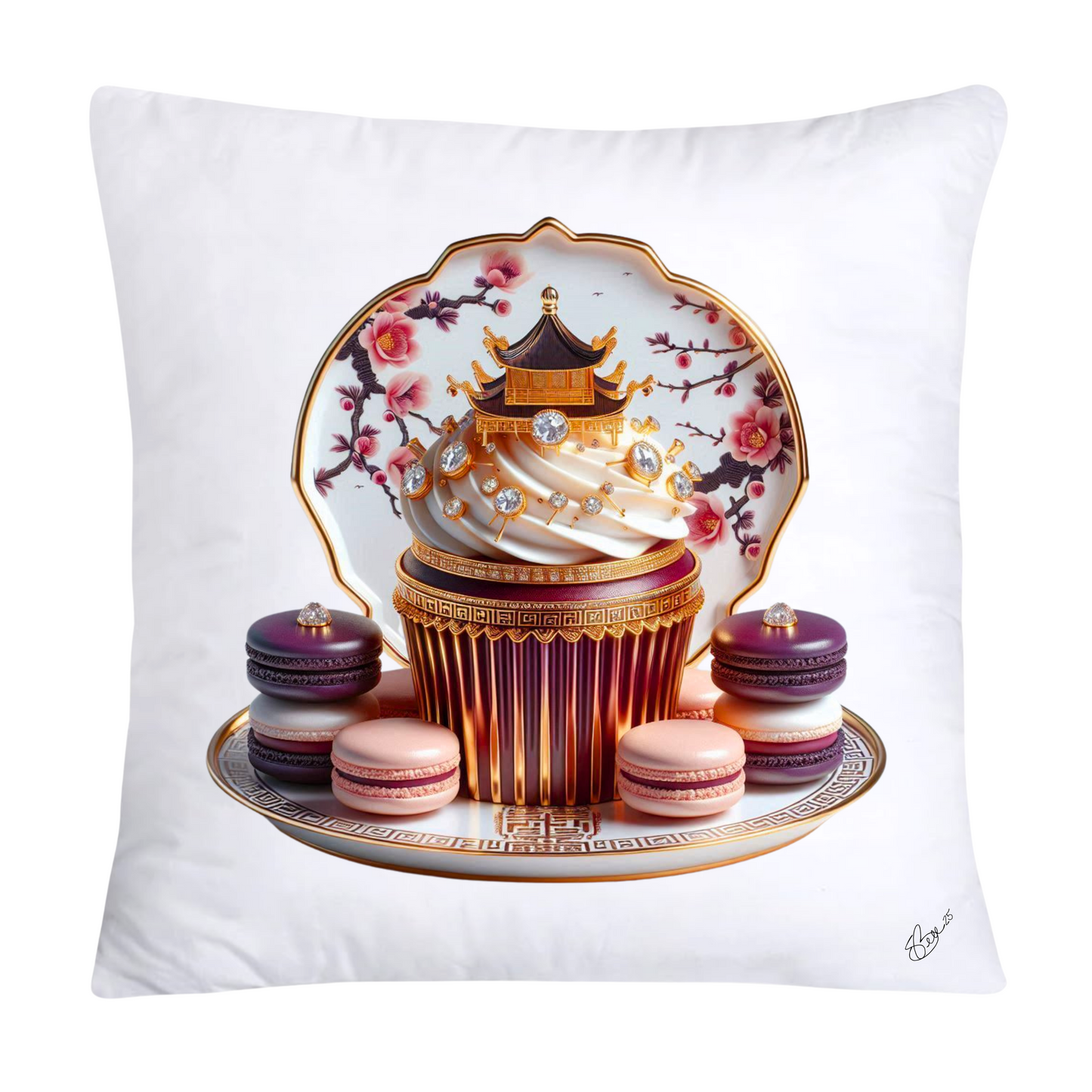 Chinoiserie Maroon Willow Macaroon Pillow Covers-2791