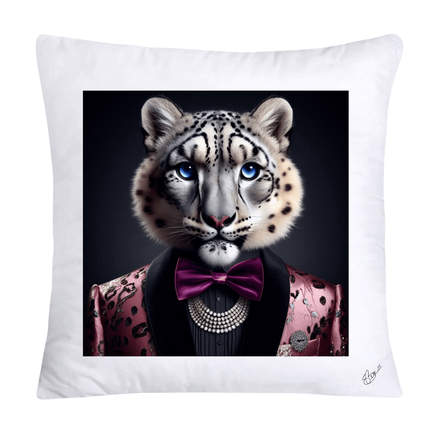 Royal Pet Portrait Throw Pillow Covers 18X18-Snow Leopard Kings and Queens-626