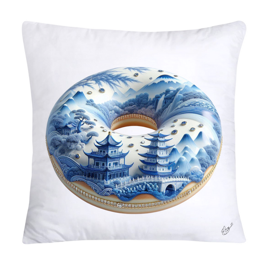 Whimsical Blue Willow Donut Throw Pillow Covers 18x18-1332