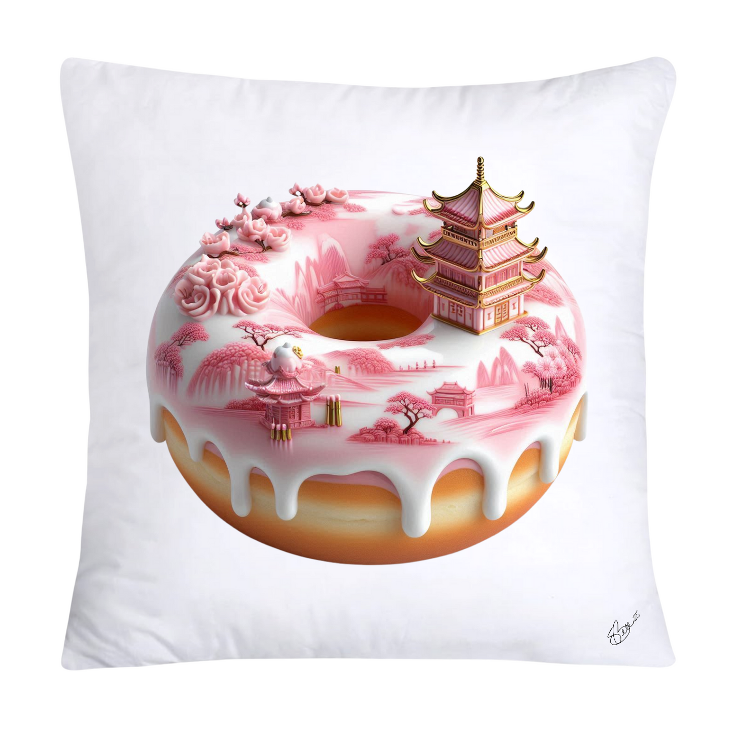 Pink Willow Chinoiserie Donut Throw Pillow Covers 18X18-2767