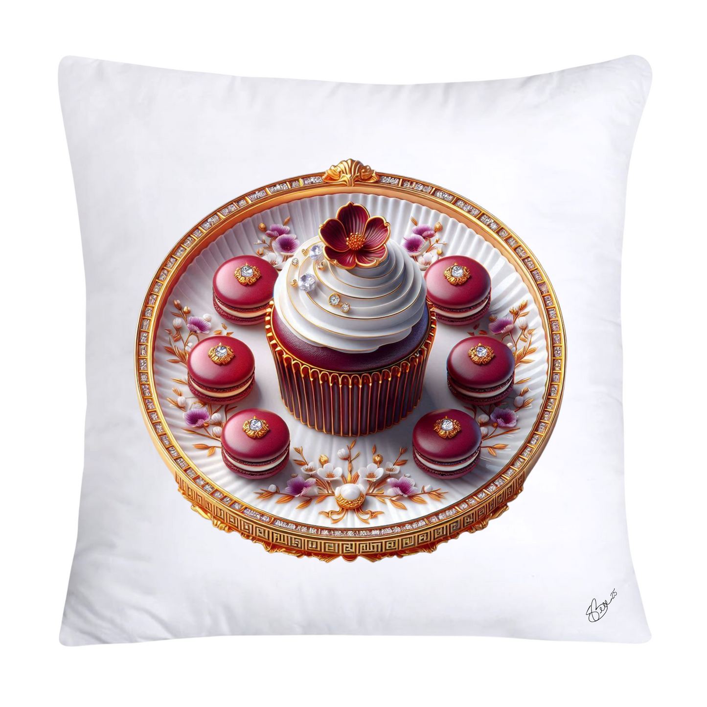 Chinoiserie Maroon Willow Macaroon Pillow Covers-2775