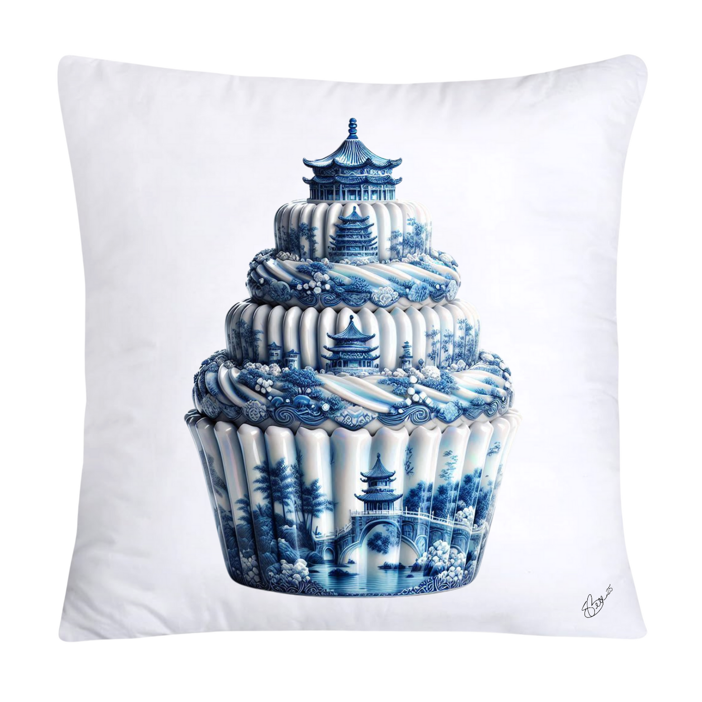 Blue Willow Chinoiserie Cupcake Throw Pillow Covers 18X18-327