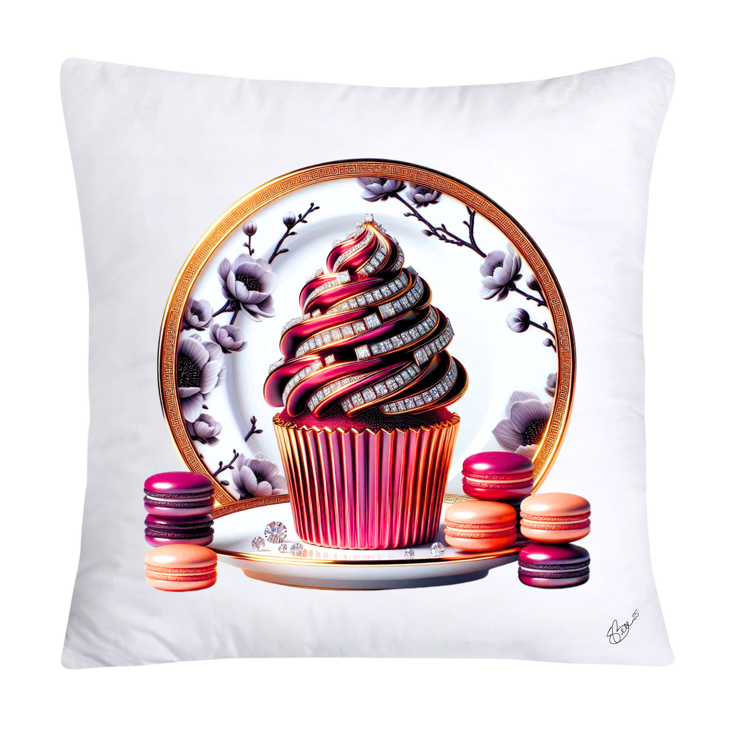 Chinoiserie Maroon Willow Macaroon Pillow Covers-2789