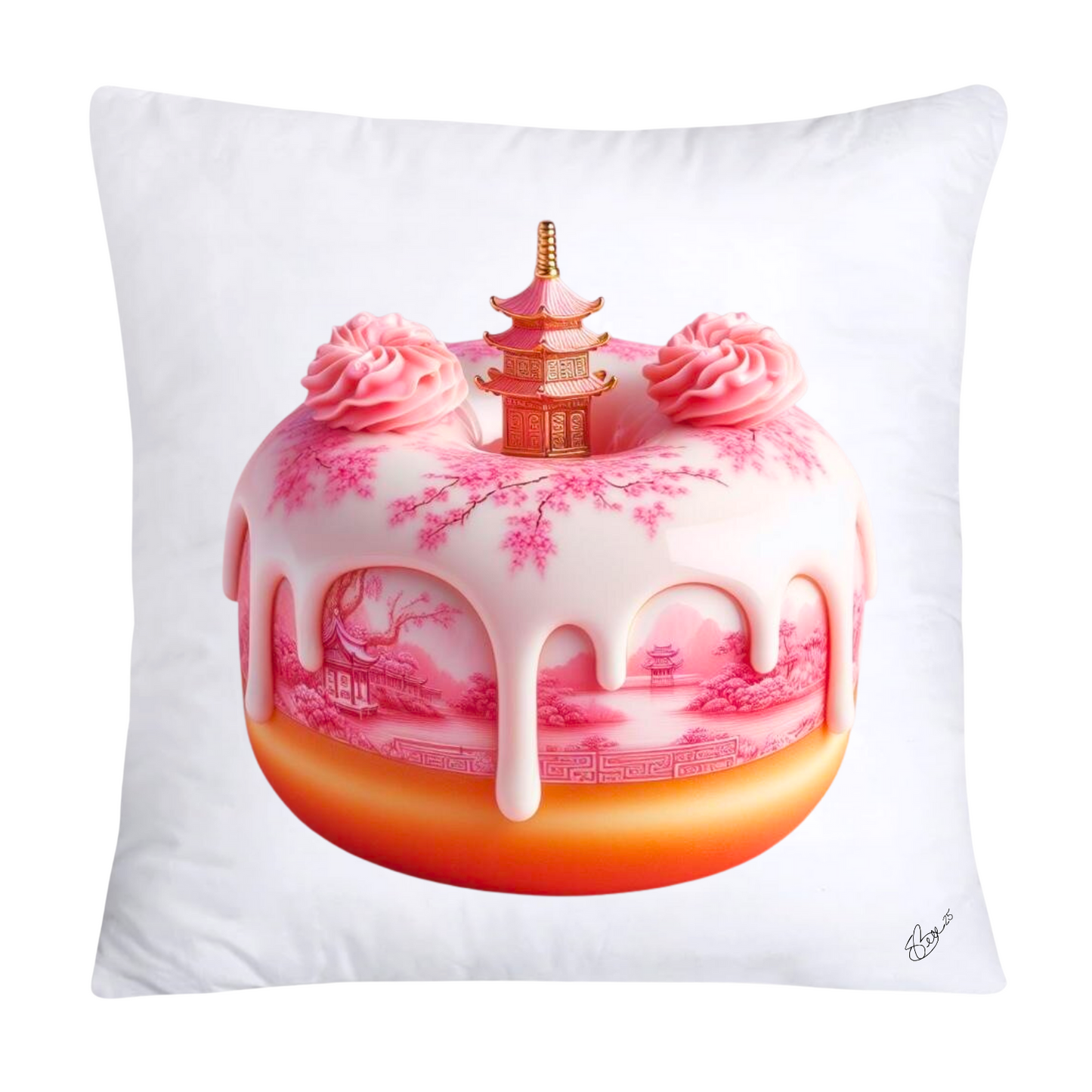 Pink Willow Chinoiserie Donut Throw Pillow Covers 18X18-2764