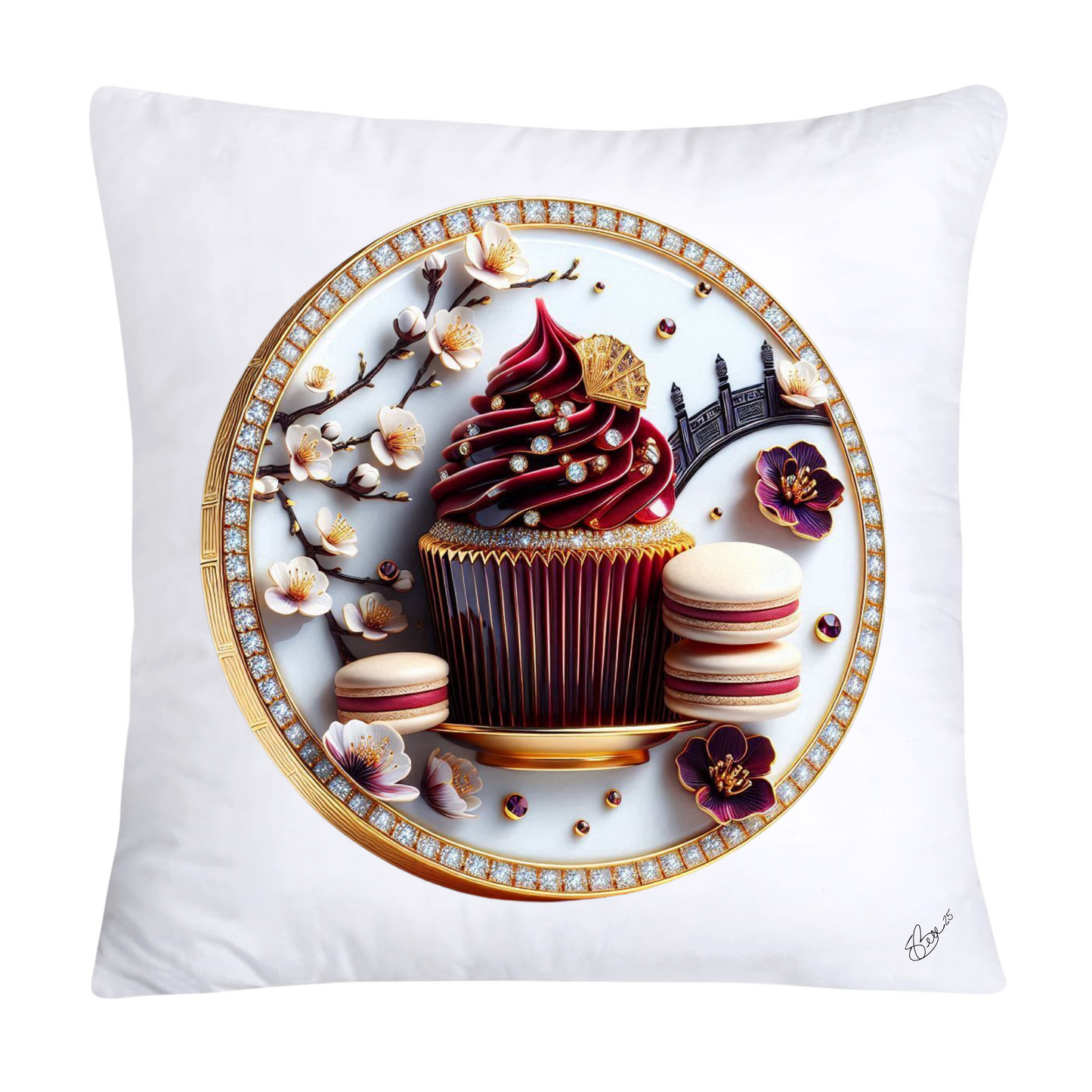 Chinoiserie Maroon Willow Macaroon Pillow Covers-2774