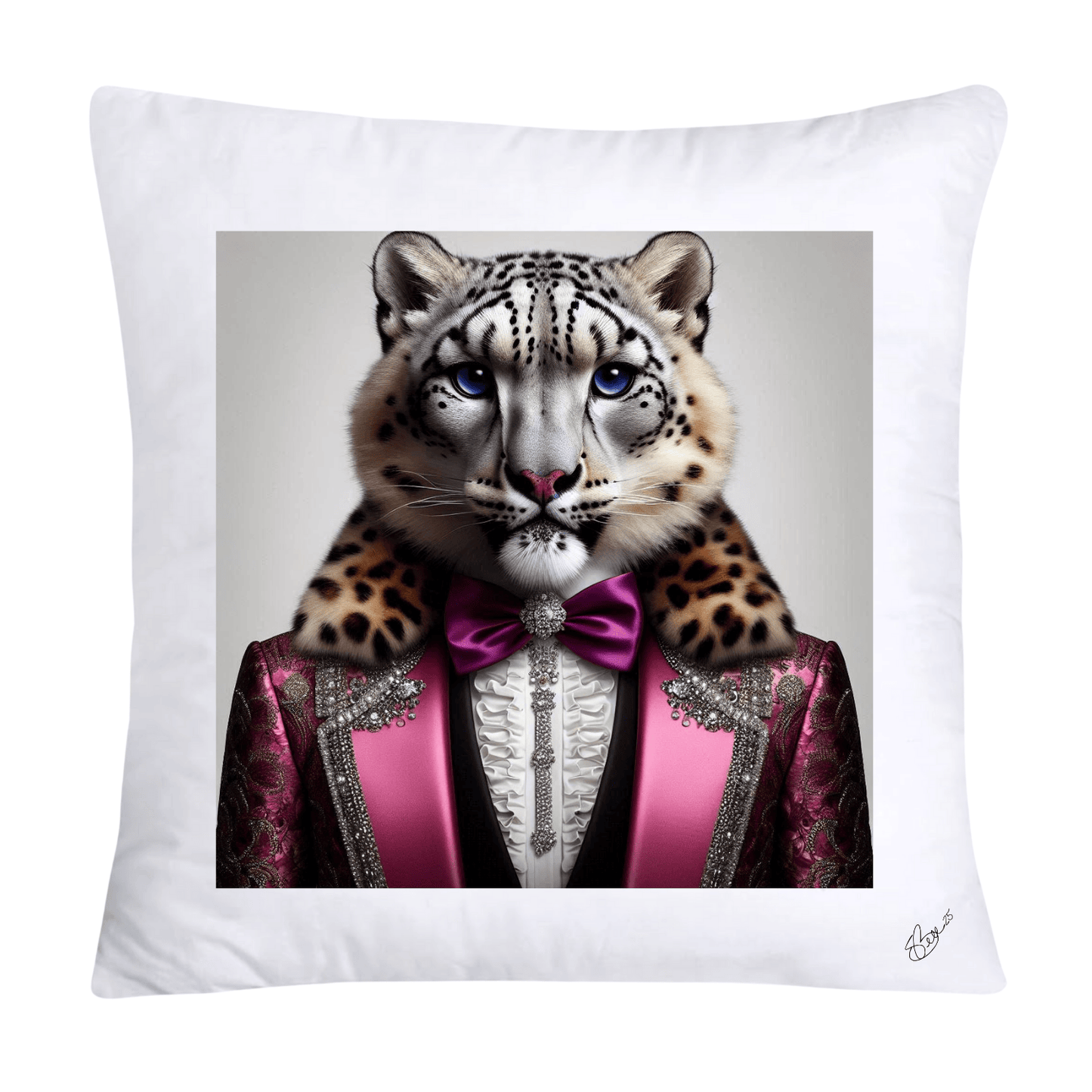Royal Pet Portrait Throw Pillow Covers 18X18-Snow Leopard Kings and Queens-624