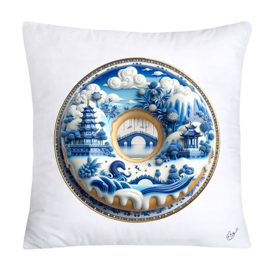 Blue Willow Whimsical 18x18 Donut Throw Pillow Cushion Covers- 1209