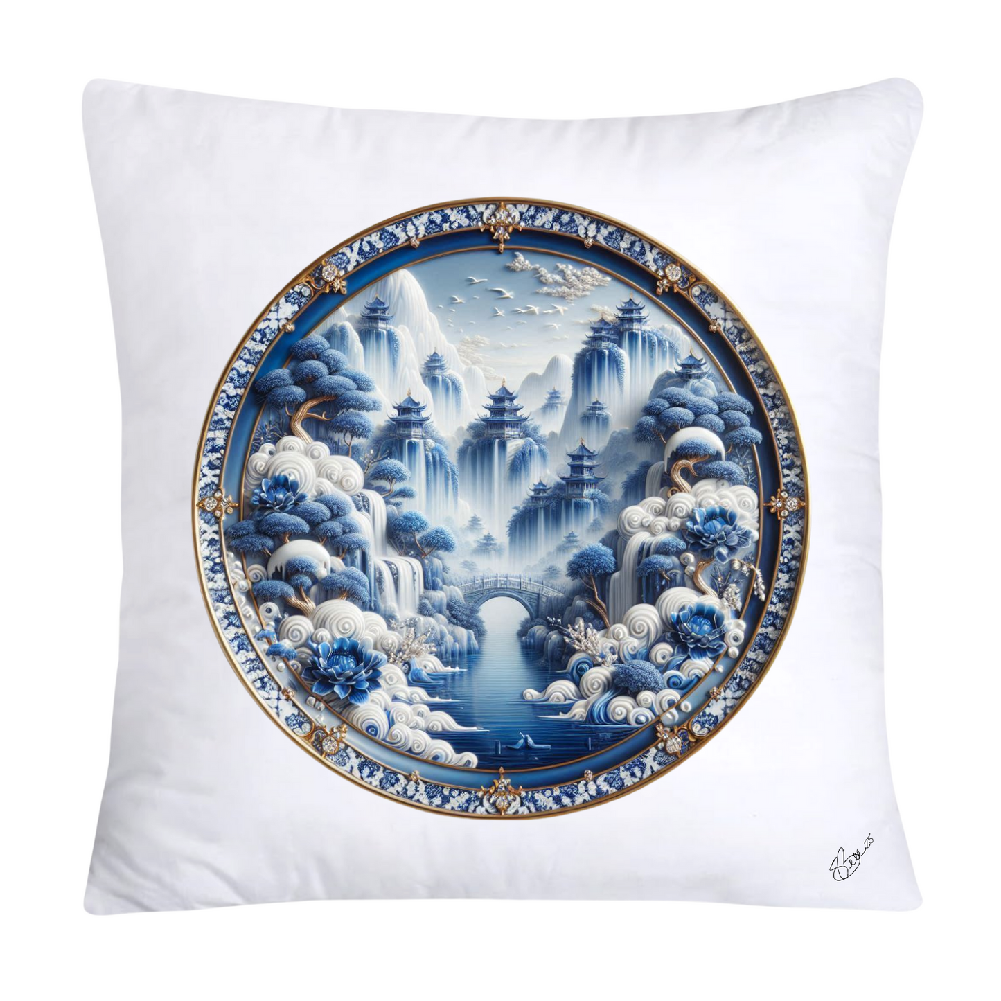 Blue Willow Chinoiserie Decorative Plate Pillow Covers-175