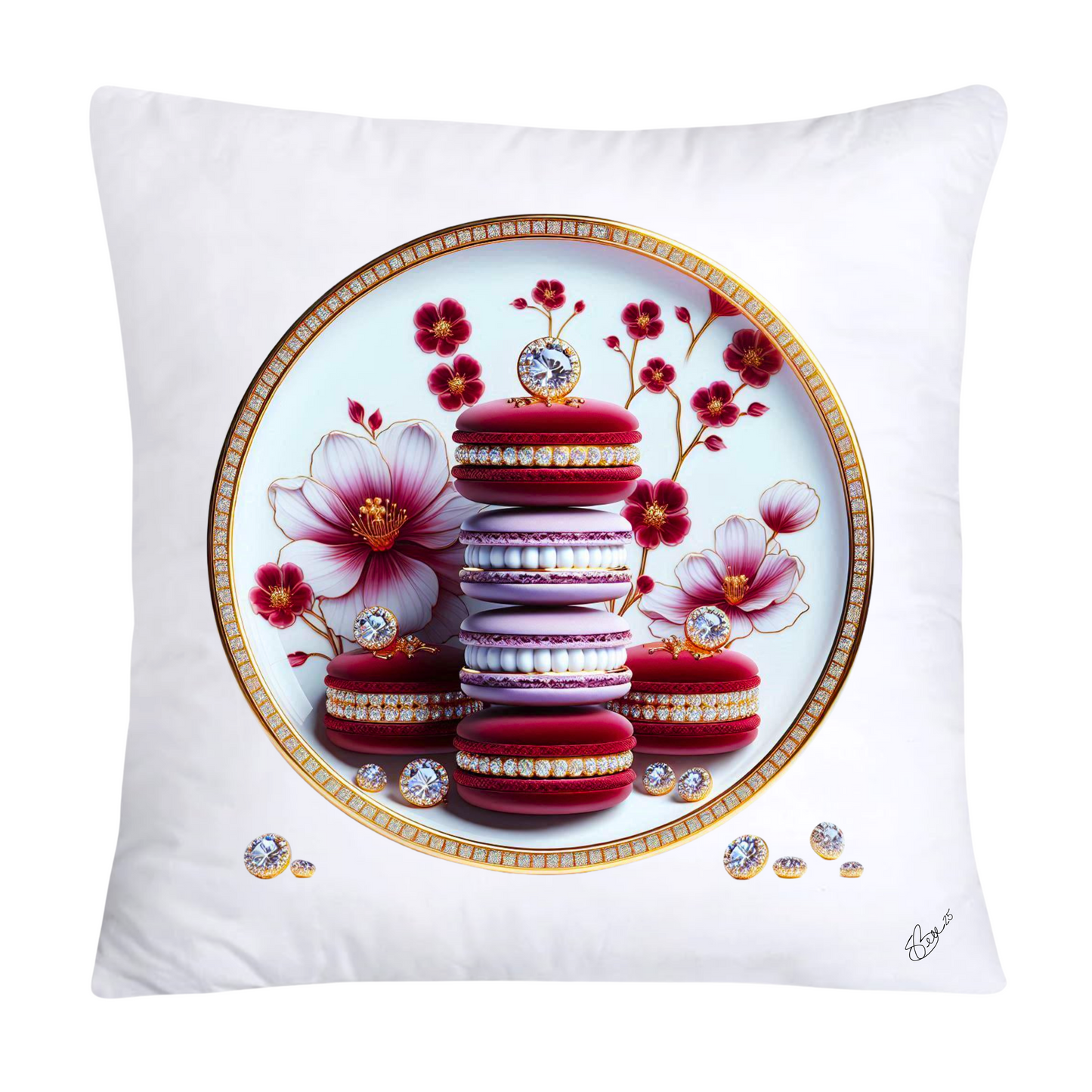 Chinoiserie Maroon Willow Macaroon Pillow Covers-2795