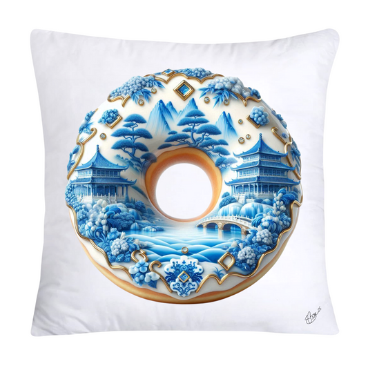Whimsical Blue Willow Donut Throw Pillow Covers 18x18-1331