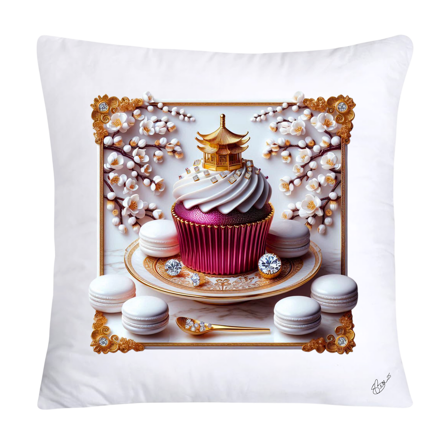 Chinoiserie Maroon Willow Macaroon Pillow Covers-2784