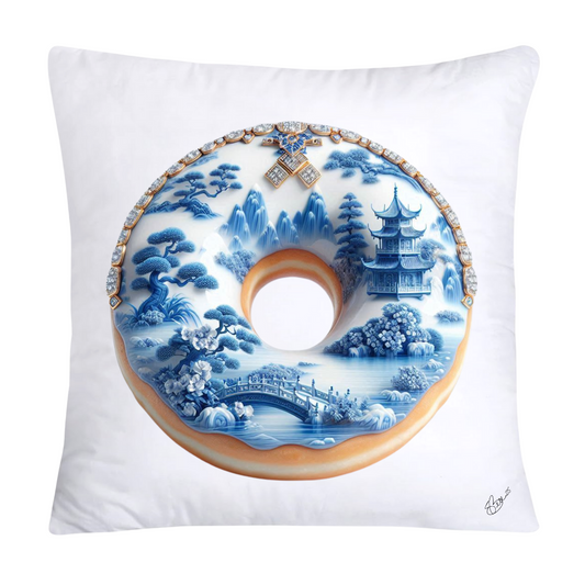 Whimsical Blue Willow Donut Throw Pillow Covers 18x18-1329