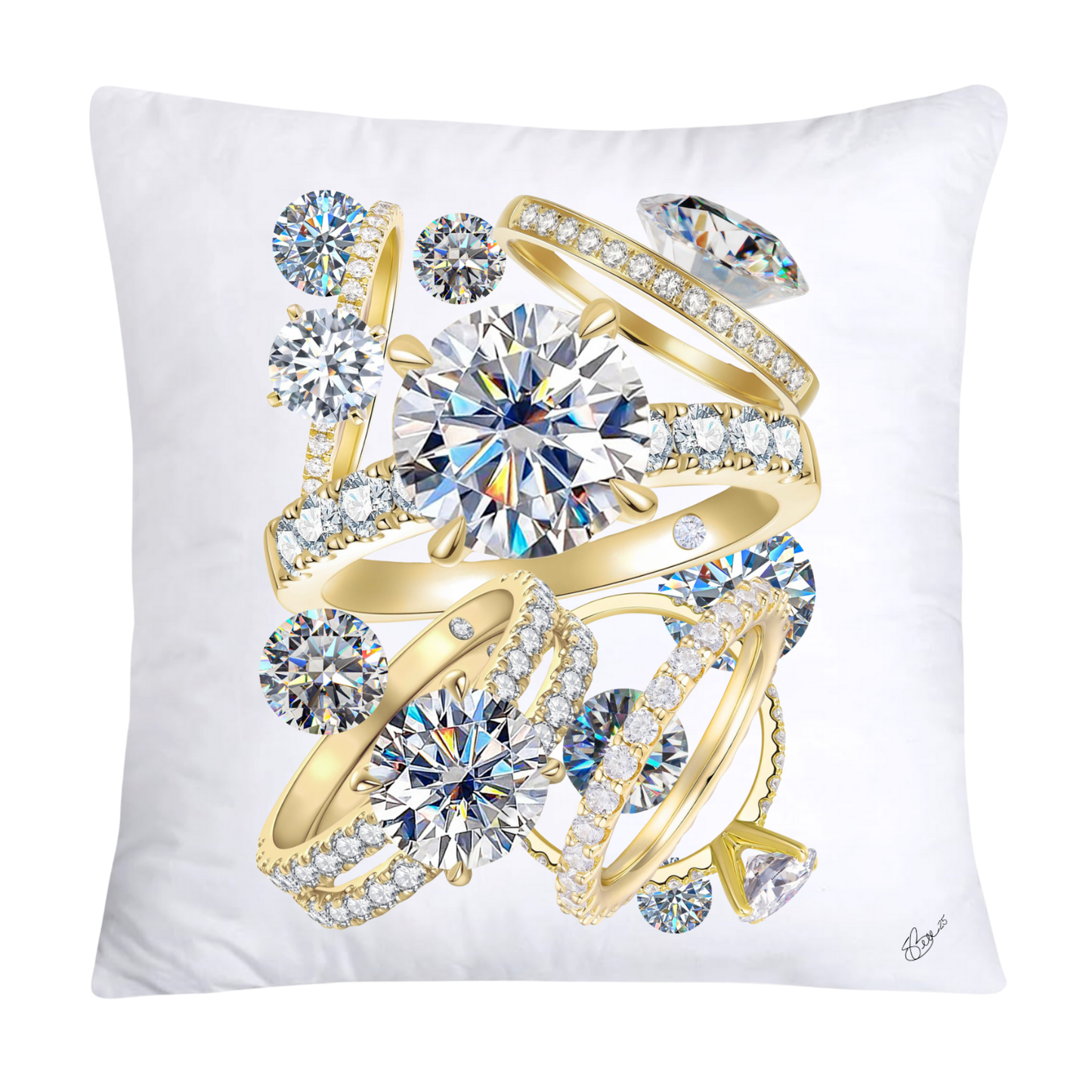 Sparkling Diamond Gold Engagement Wedding Rings Throw Pillow Covers-462