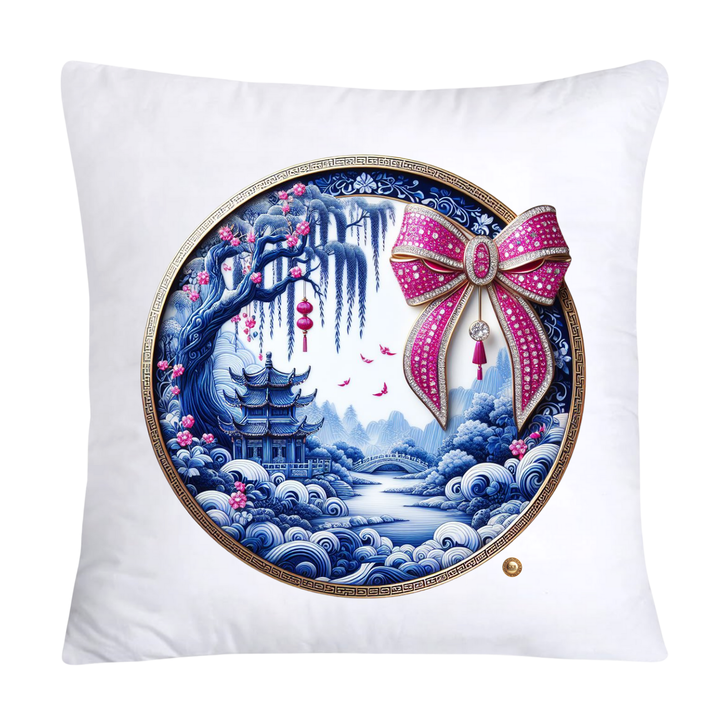 Blue Willow Chinoiserie Decorative Plate Throw Pillow Covers-2362