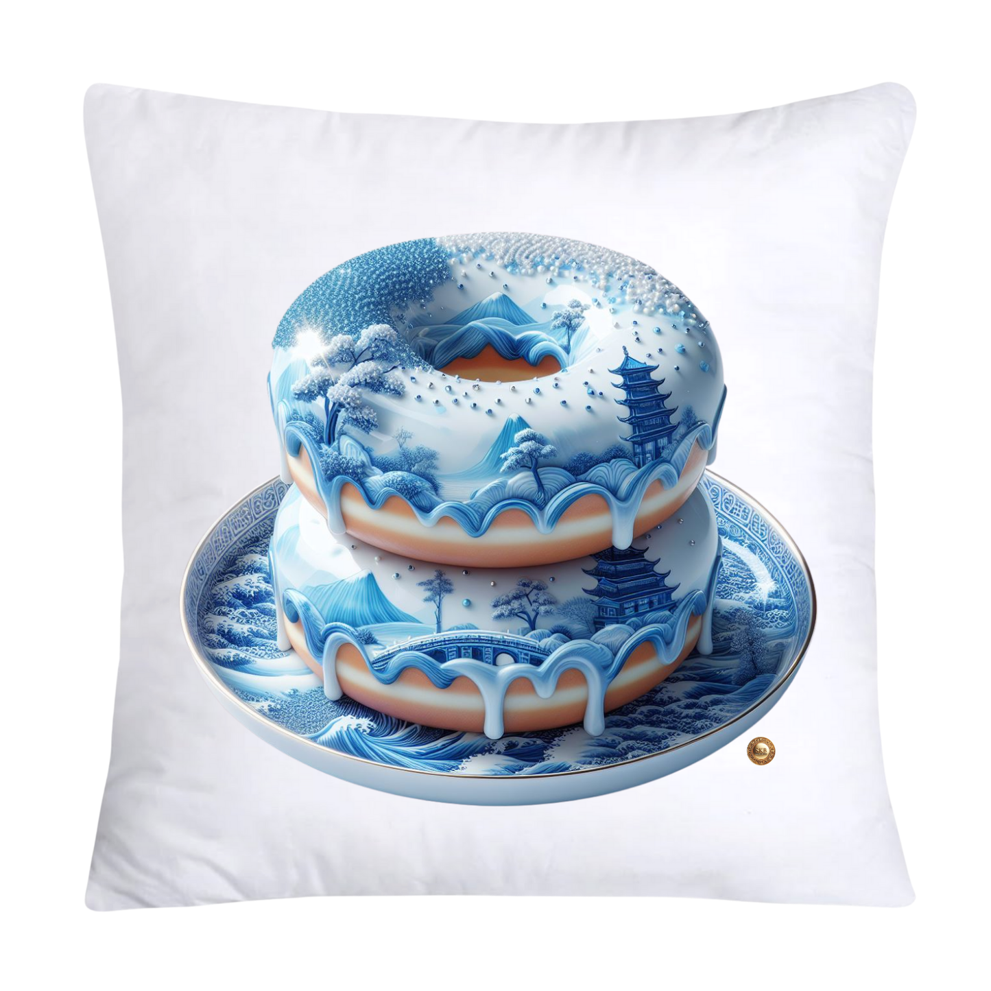 Blue Willow Whimsical 18x18 Donut Throw Pillow Cushion Covers- 1222