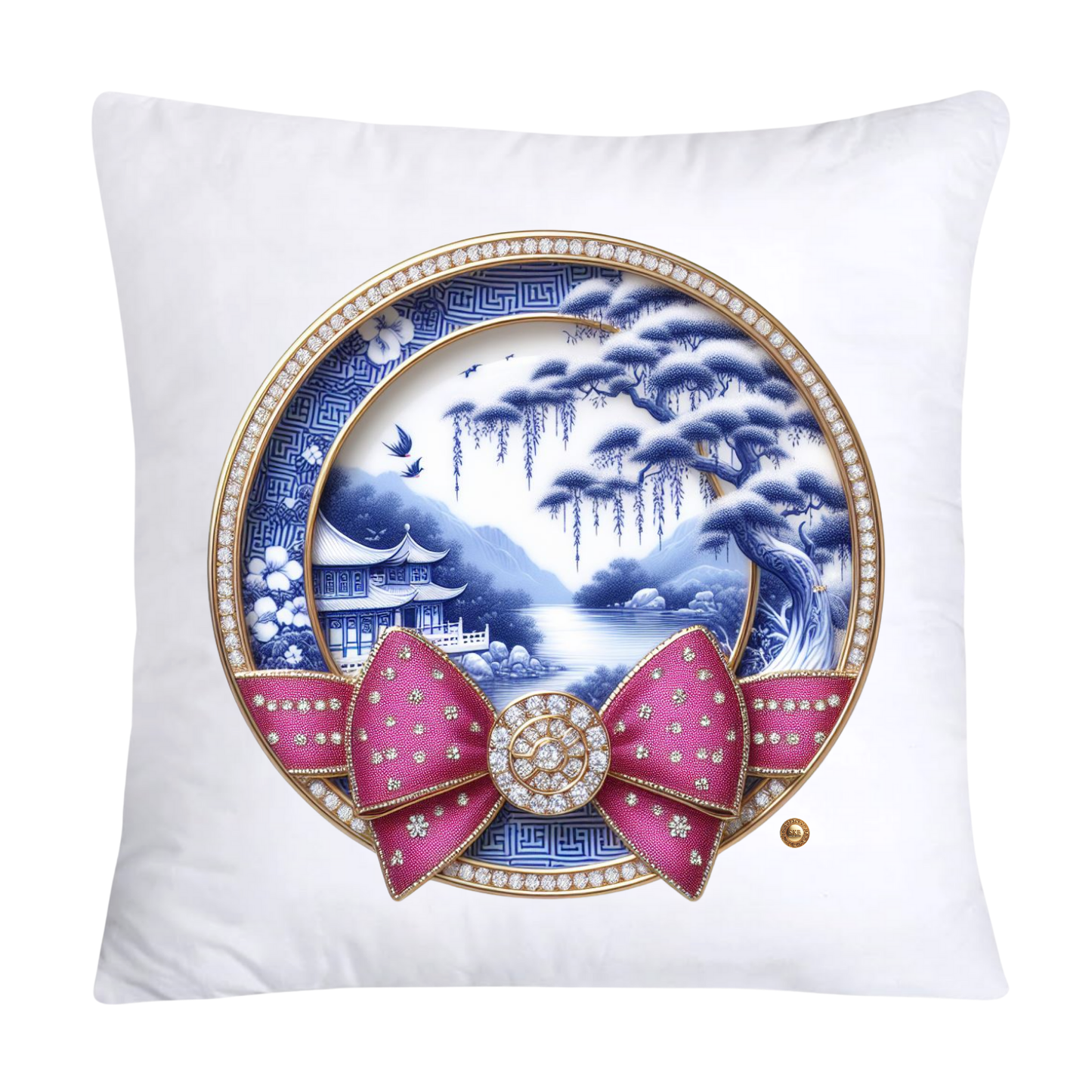 Blue Willow Chinoiserie Decorative Plate Throw Pillow Covers-2366