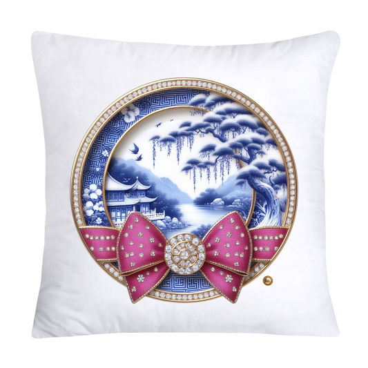 Blue Willow Chinoiserie Decorative Plate Throw Pillow Covers-2366