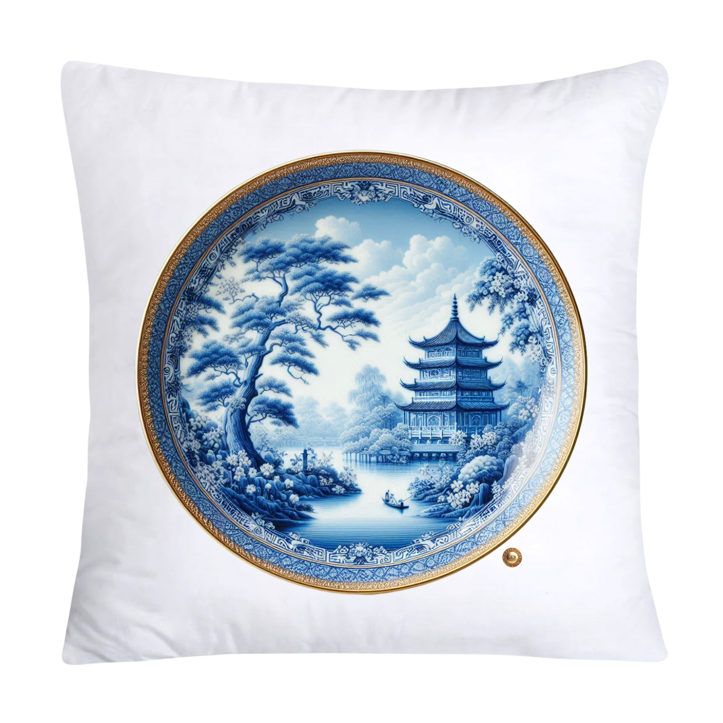 Blue Willow Chinoiserie Decorative Plate Throw Pillow Covers-2377
