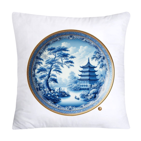 Blue Willow Chinoiserie Decorative Plate Throw Pillow Covers-2377