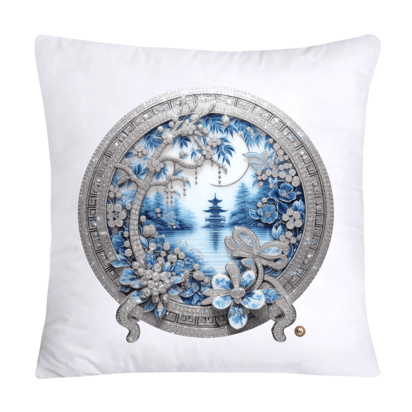 Blue Willow Chinoiserie Decorative Plate Throw Pillow Covers-2381