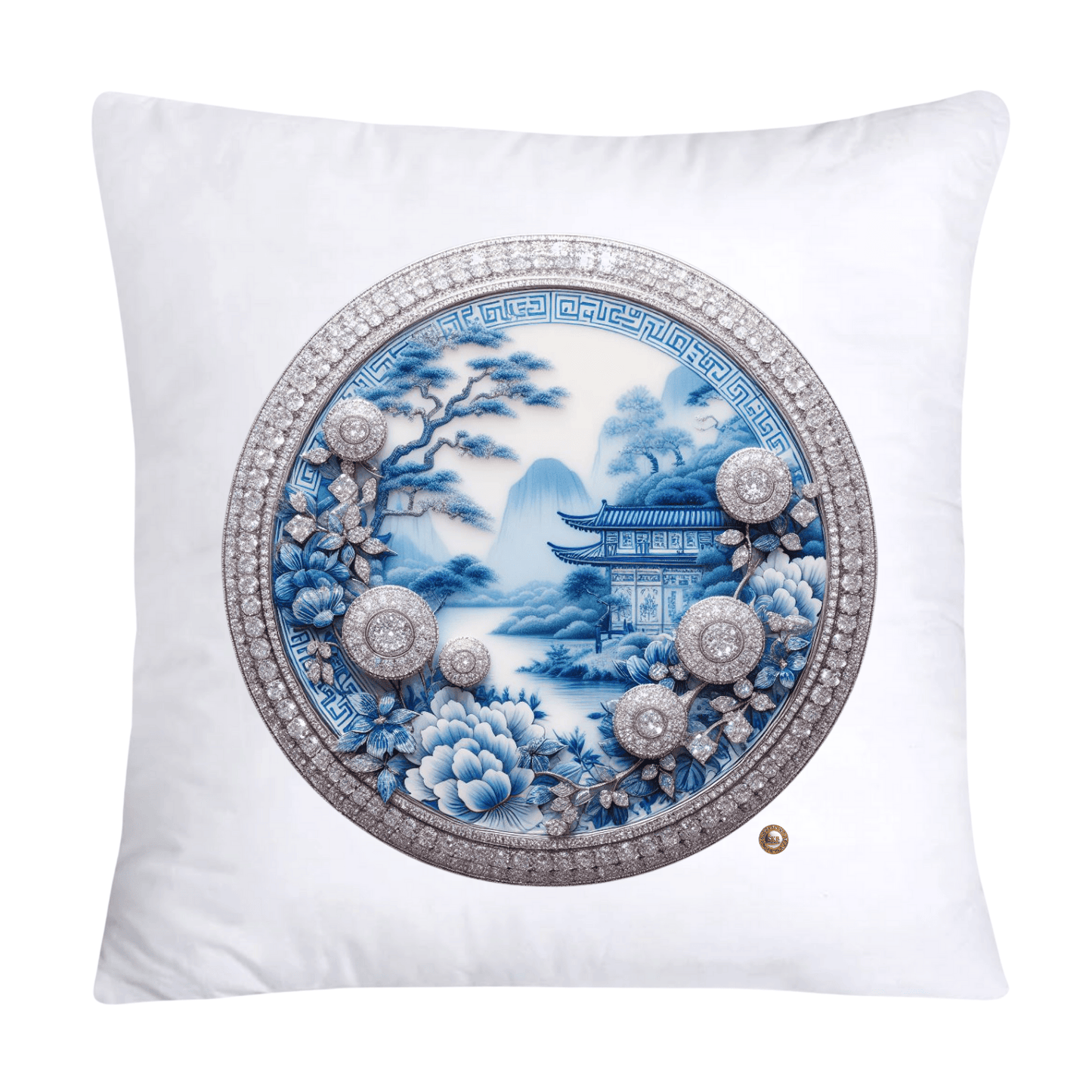 Blue Willow Chinoiserie Decorative Plate Pillow Covers-2394