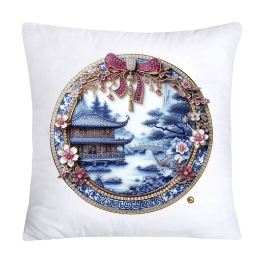 Blue Willow Chinoiserie Decorative Plate Throw Pillow Covers-2371