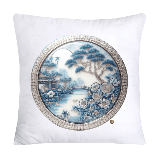 Blue Willow Chinoiserie Decorative Plate Throw Pillow Covers-2350