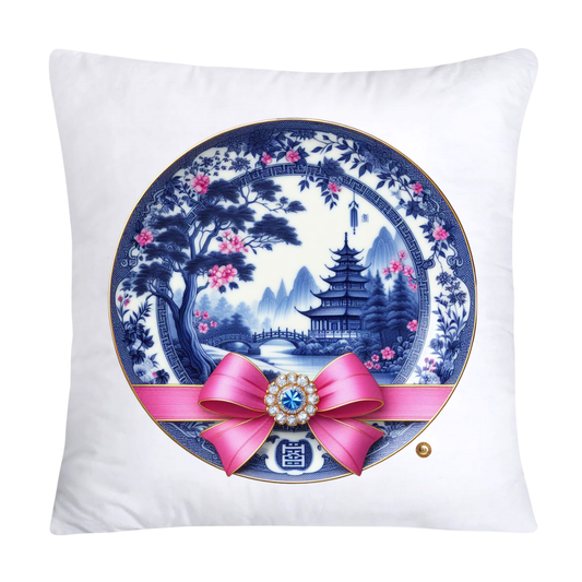 Blue Willow Chinoiserie Decorative Plate Throw Pillow Covers-2375