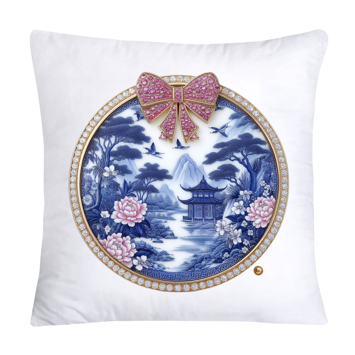 Blue Willow Chinoiserie Decorative Plate Throw Pillow Covers-2384