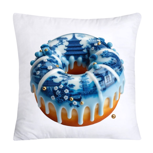 Blue Willow Whimsical 18x18 Donut Throw Pillow Cushion Covers-1212