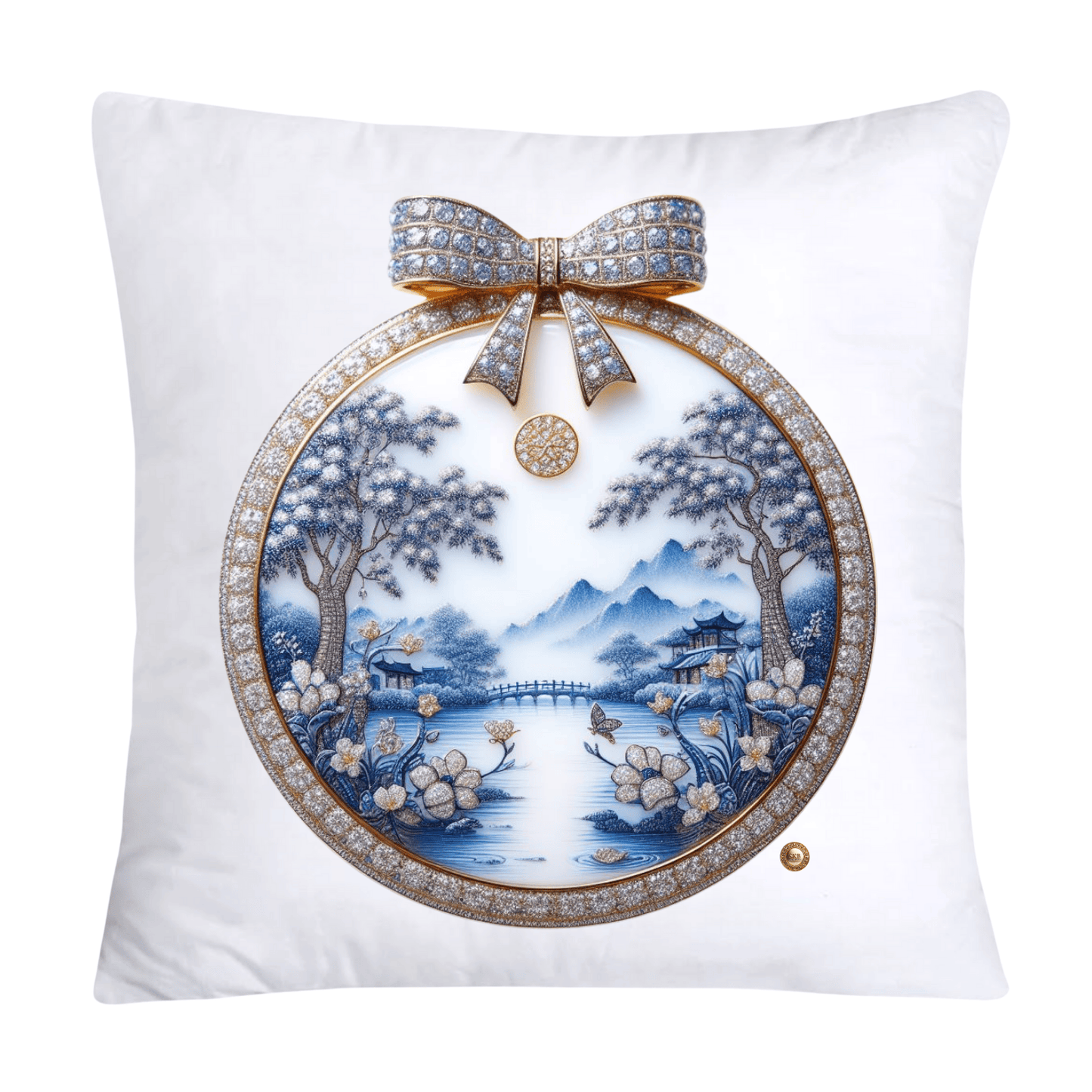 Blue Willow Chinoiserie Decorative Plate Throw Pillow Covers-2382