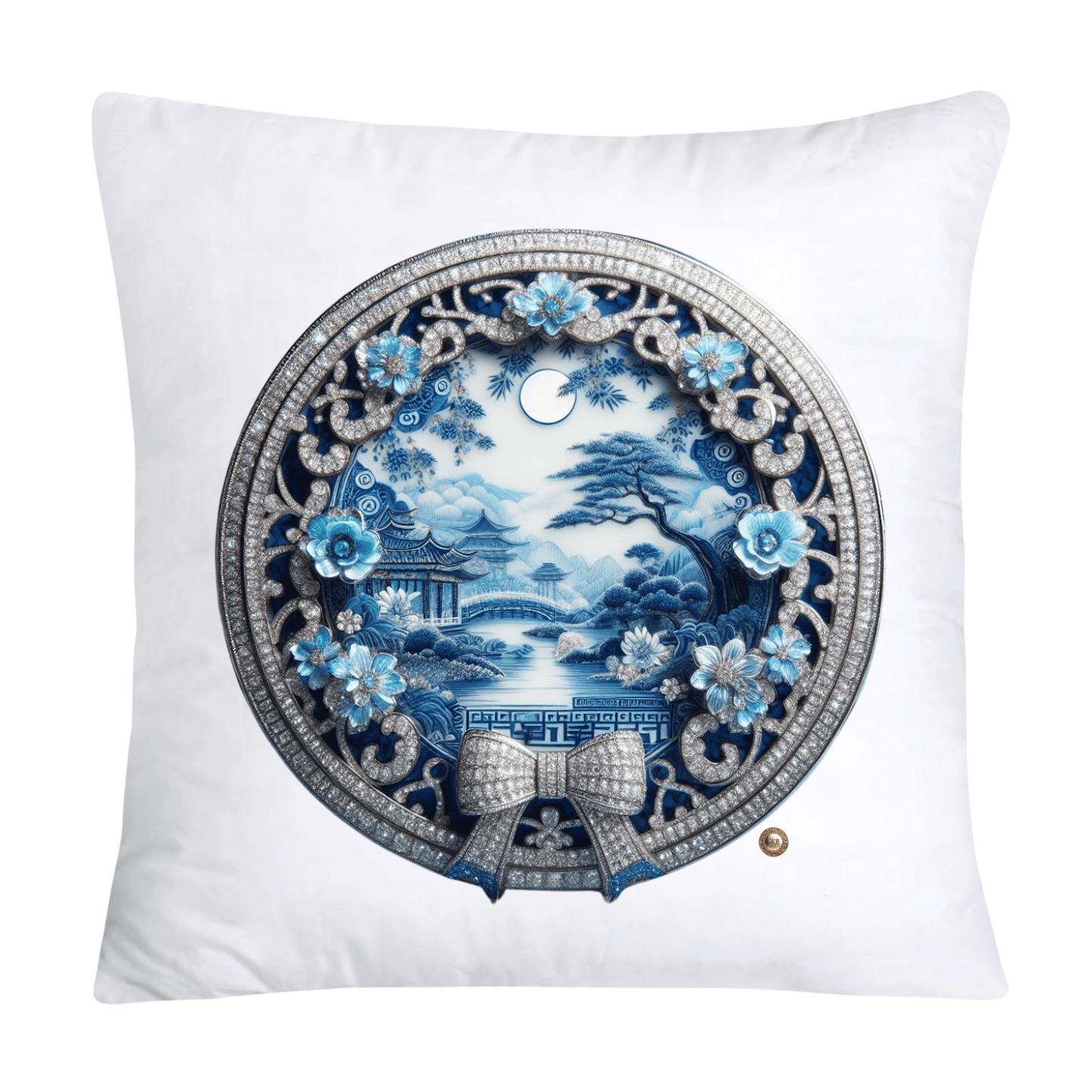 Blue Willow Chinoiserie Decorative Plate Throw Pillow Covers-2356