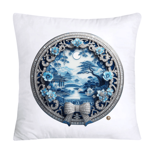 Blue Willow Chinoiserie Decorative Plate Throw Pillow Covers-2356