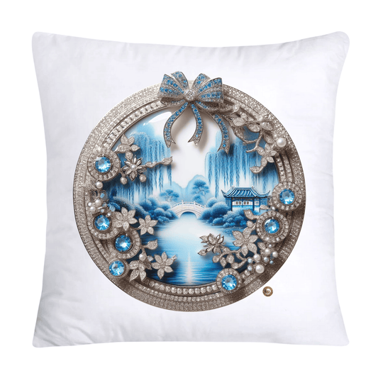 Blue Willow Chinoiserie Decorative Plate Throw Pillow Covers-2353