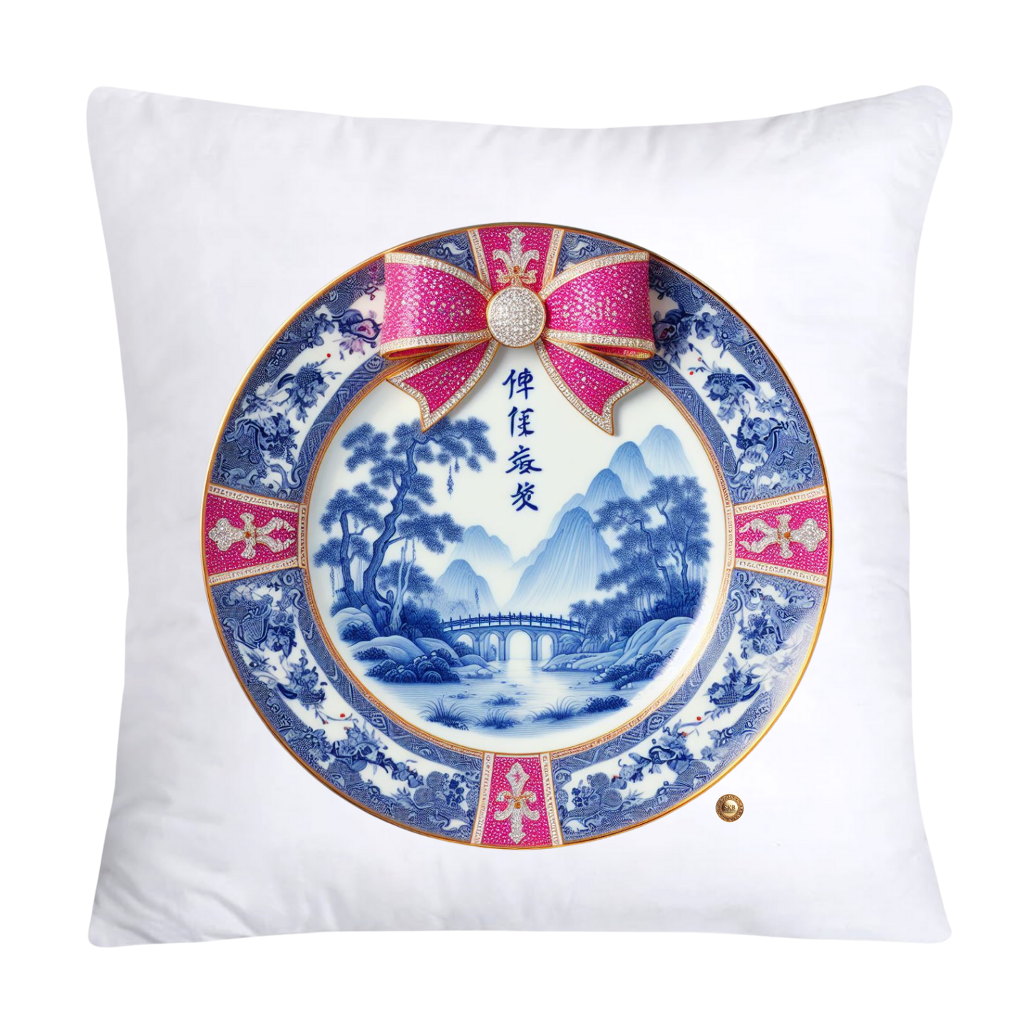 Blue Willow Chinoiserie Decorative Plate Throw Pillow Covers-2345