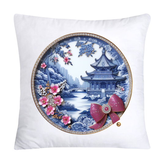 Blue Willow Chinoiserie Decorative Plate Throw Pillow Covers-2363