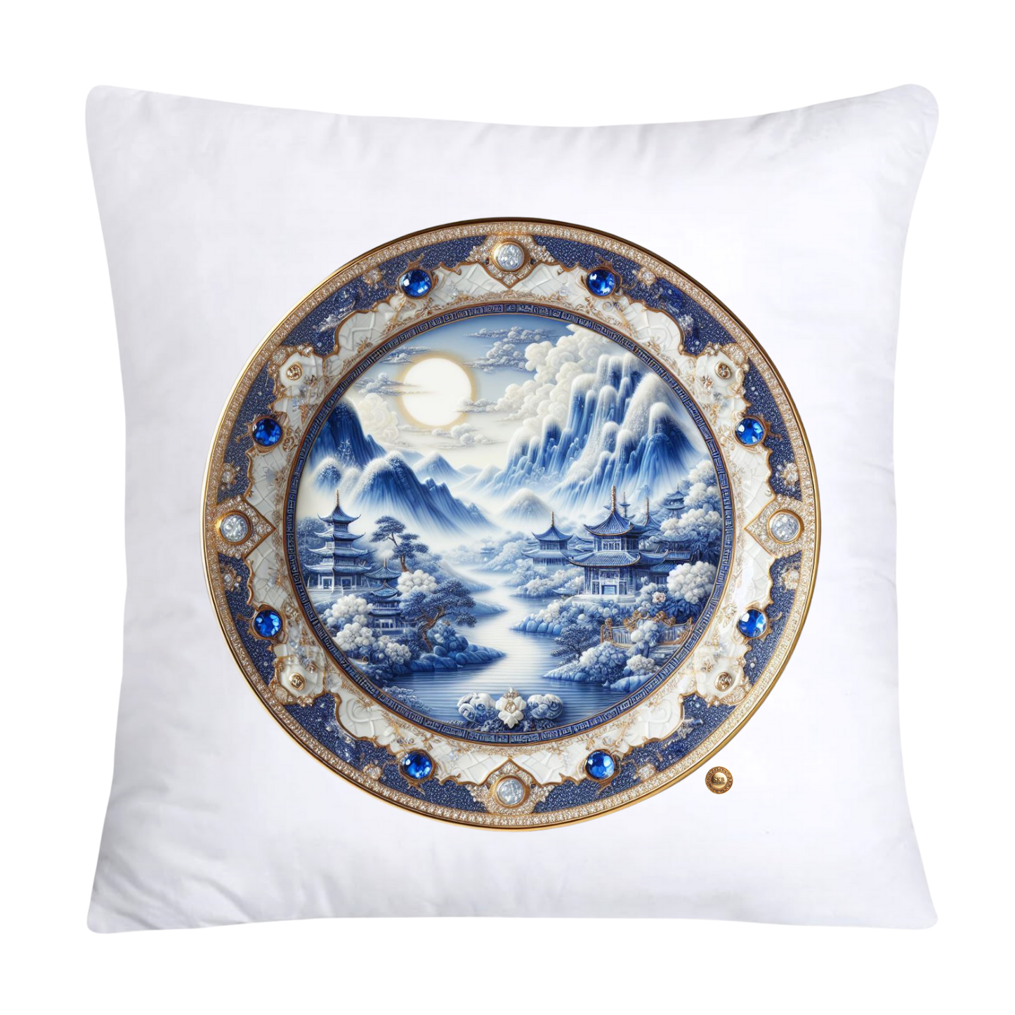 Blue Willow Chinoiserie Decorative Plate Pillow Covers-2393
