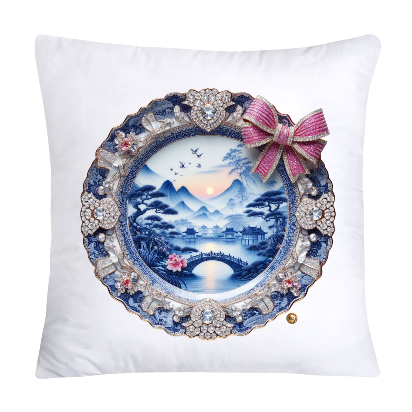 Blue Willow Chinoiserie Decorative Plate Pillow Covers- 2399