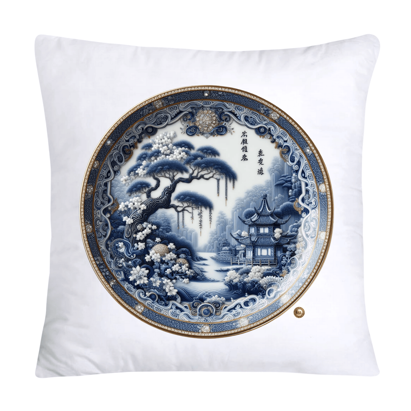 Blue Willow Chinoiserie Decorative Plate Throw Pillow Covers-2380