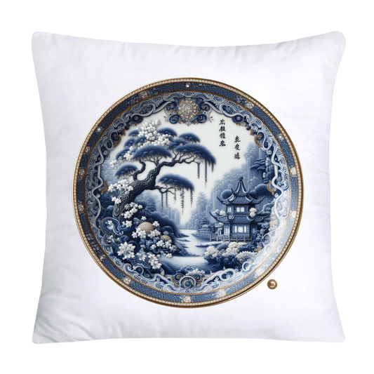 Blue Willow Chinoiserie Decorative Plate Throw Pillow Covers-2380