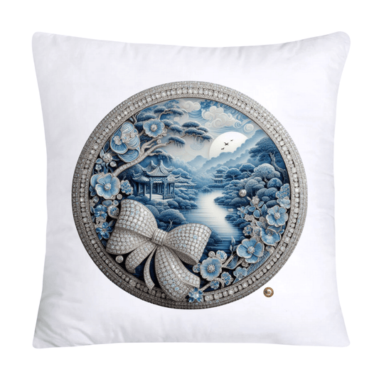 Blue Willow Chinoiserie Decorative Plate Throw Pillow Covers-2347