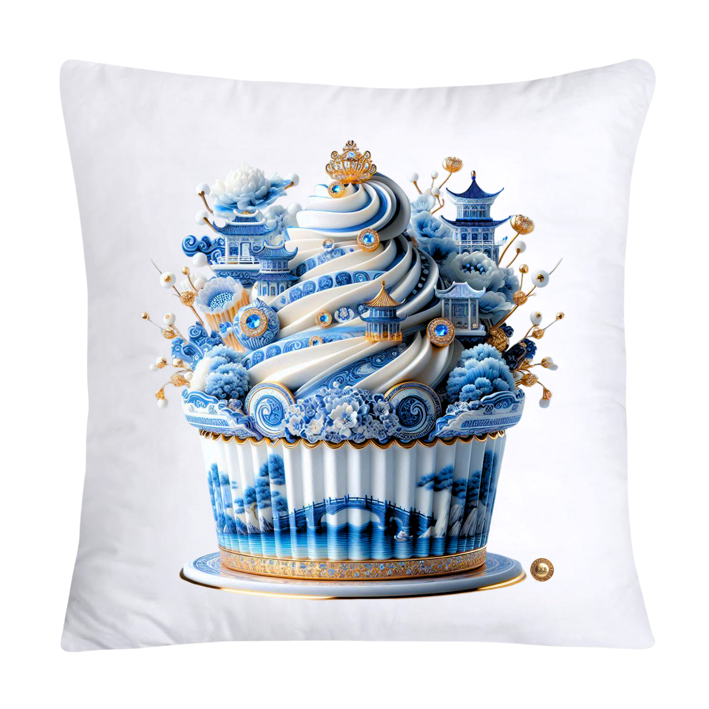 Blue Willow Chinoiserie Cupcake Throw Pillow Covers 18X18-2923