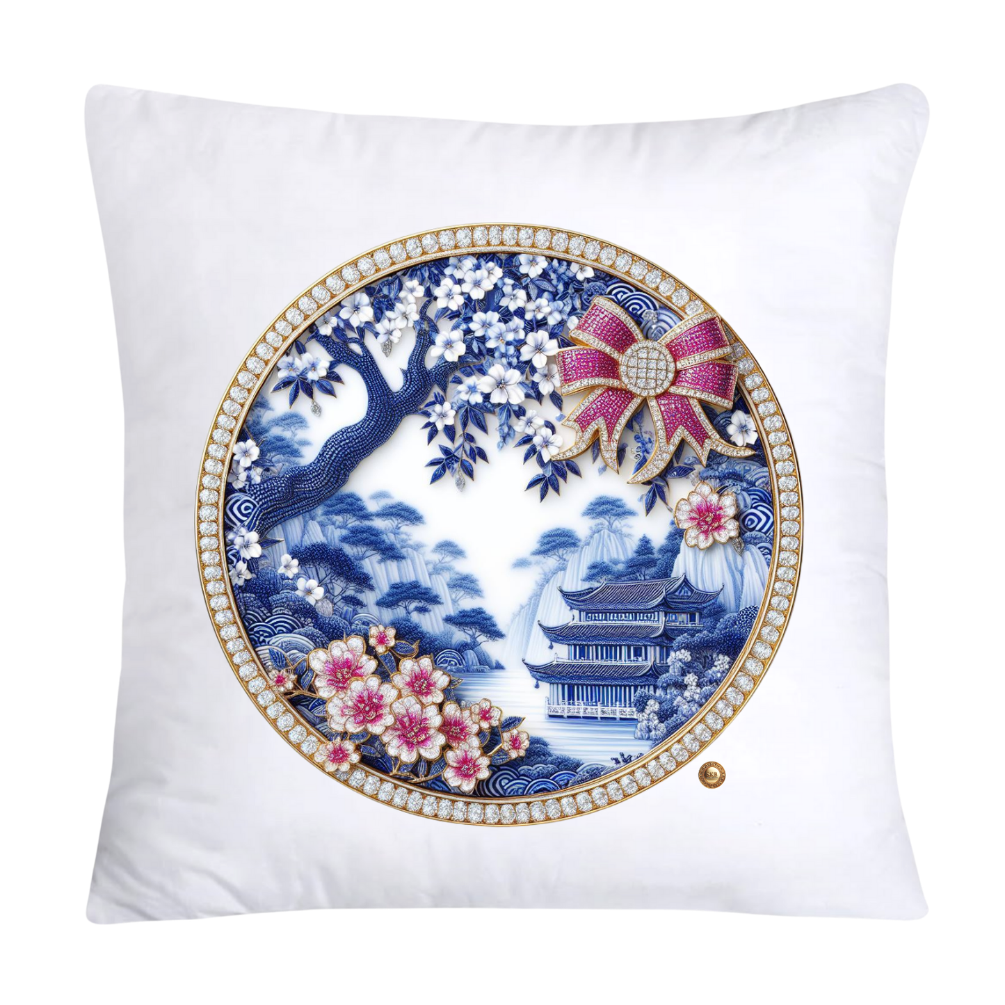 Blue Willow Chinoiserie Decorative Plate Throw Pillow Covers-2349