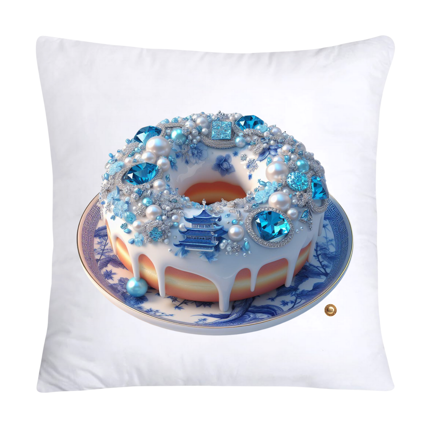 Blue Willow Whimsical Donut 18x18 Throw Pillow Covers-2288